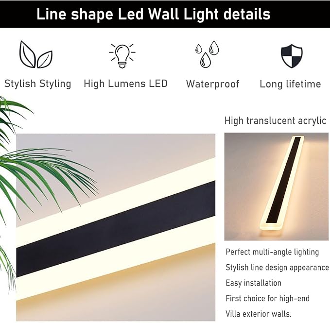 2Pack 39inch Long Outdoor LED Wall Lights,30W Waterproof IP65 Warm White led Wall Light Rectangular Black Wall Light,led Porch Lights Outdoor Wall Elegant Frosted White Acrylic Anti Rust