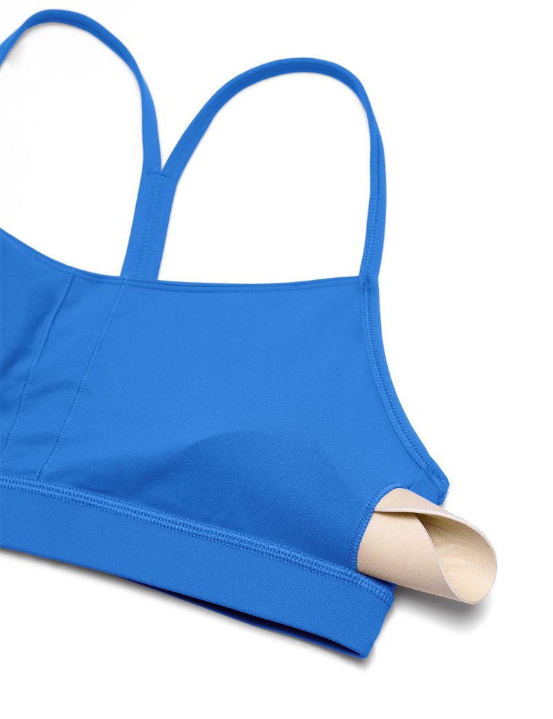 CRZ YOGA Butterluxe Womens Y Back Sports Bra - Padded Racerback Low Impact Spaghetti Thin Strap Workout Yoga Top Sparkle Blue Medium