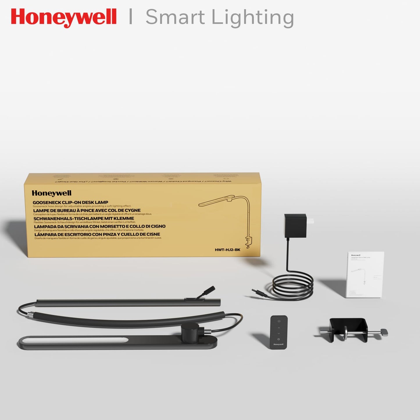 Honeywell HJ2 Sunturalux™ Clamp LED Desk Lamp, CRI≥97 Full-Spectrum Eye-Caring Light, 3 Color Modes & Stepless Dimming, 16" Flexible Gooseneck for Reading, Home Office, Art Creation (Black)