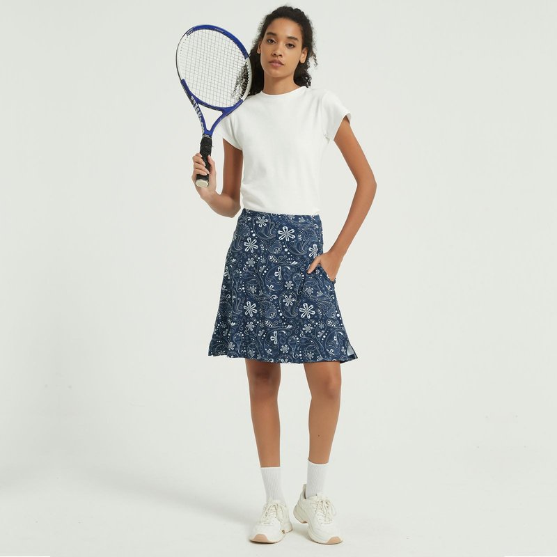 NOOYME 20" Skorts for Women Athletic Modest with Pockets Knee Length Tennis Golf Skirts (3XL,Navy Paisley)