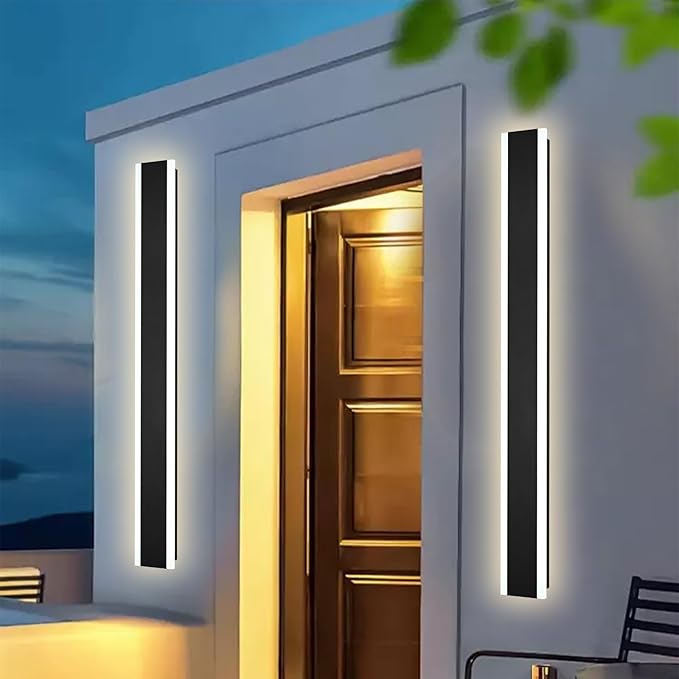 Outdoor Long Wall Lights, 48inch 2 Pack Dimmable Modern Led Wall Lighting,Black Wall Mount Long Linear Exterior Lighting Ip65 Waterproof Exterior Wall Light Fixtures for Garage Patio Porch
