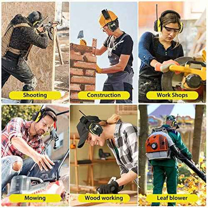 BJKing AM/FM Radio Headphones with Digital Display, 30dB AM FM Hearing Protection Safety Ear Muff, Ear Protection Headphone for Mowing, Landscaping, Shooting and Construction Black-Yellow
