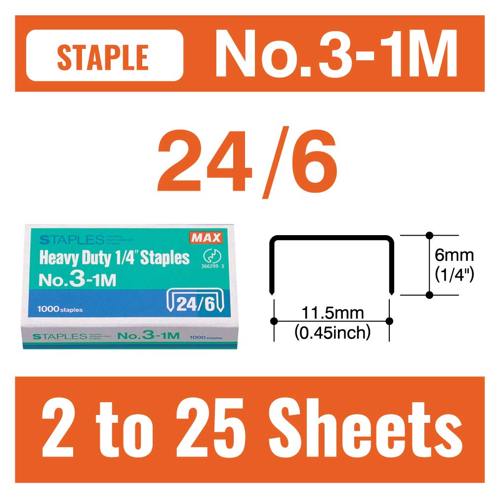 Max HD-3DF Medium-Capacity Flat-Clinch Heavy-Duty Stapler, 75 Sheet Cap, Gray
