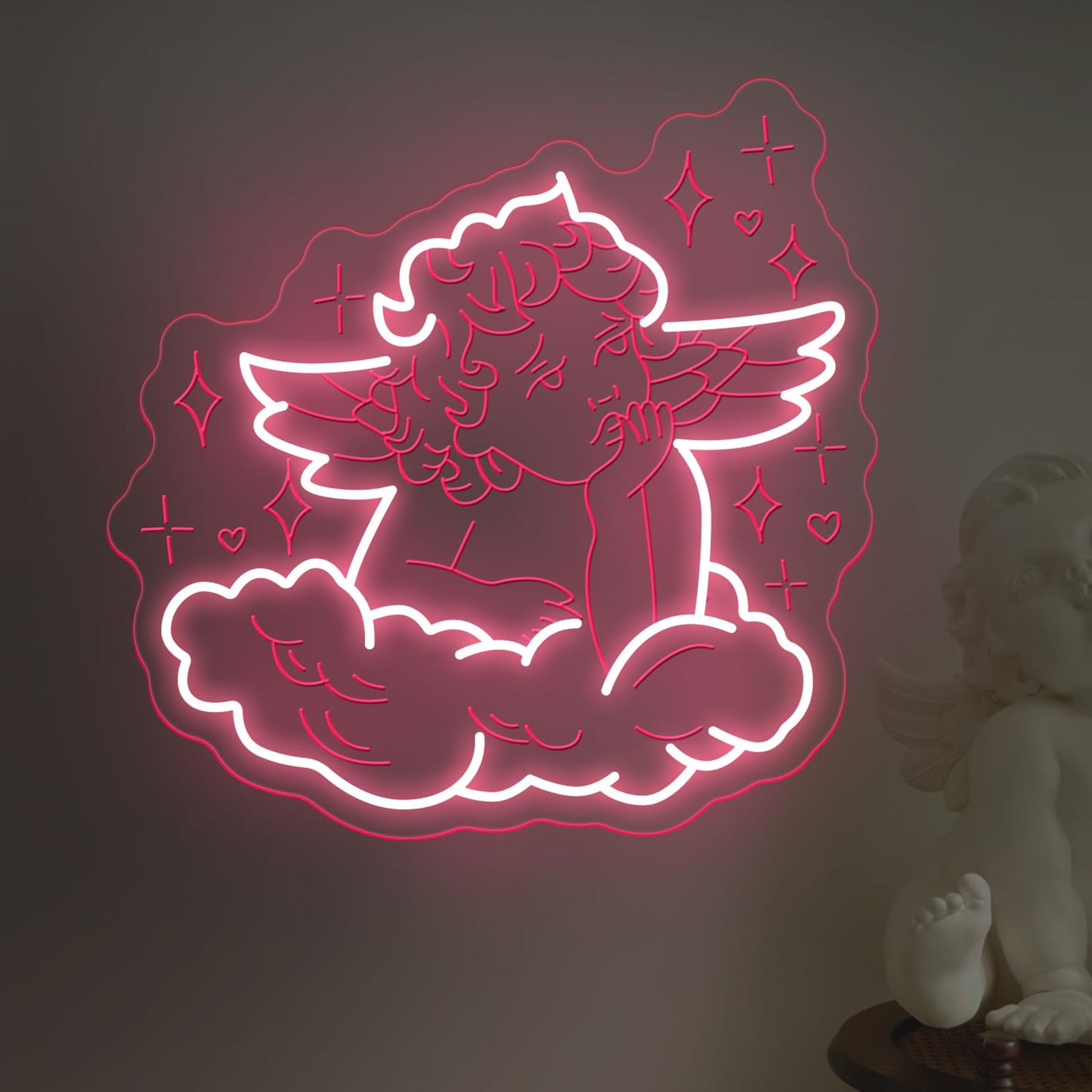 Cherub Neon Sign Valentine Cupid Arrow Neon Light Children's Bedroom Led Neon Lights for Light Up Signs for Nursery Baby welcome Ceremony Home Club Wedding Birthday Gender Reveal Party-13.4"