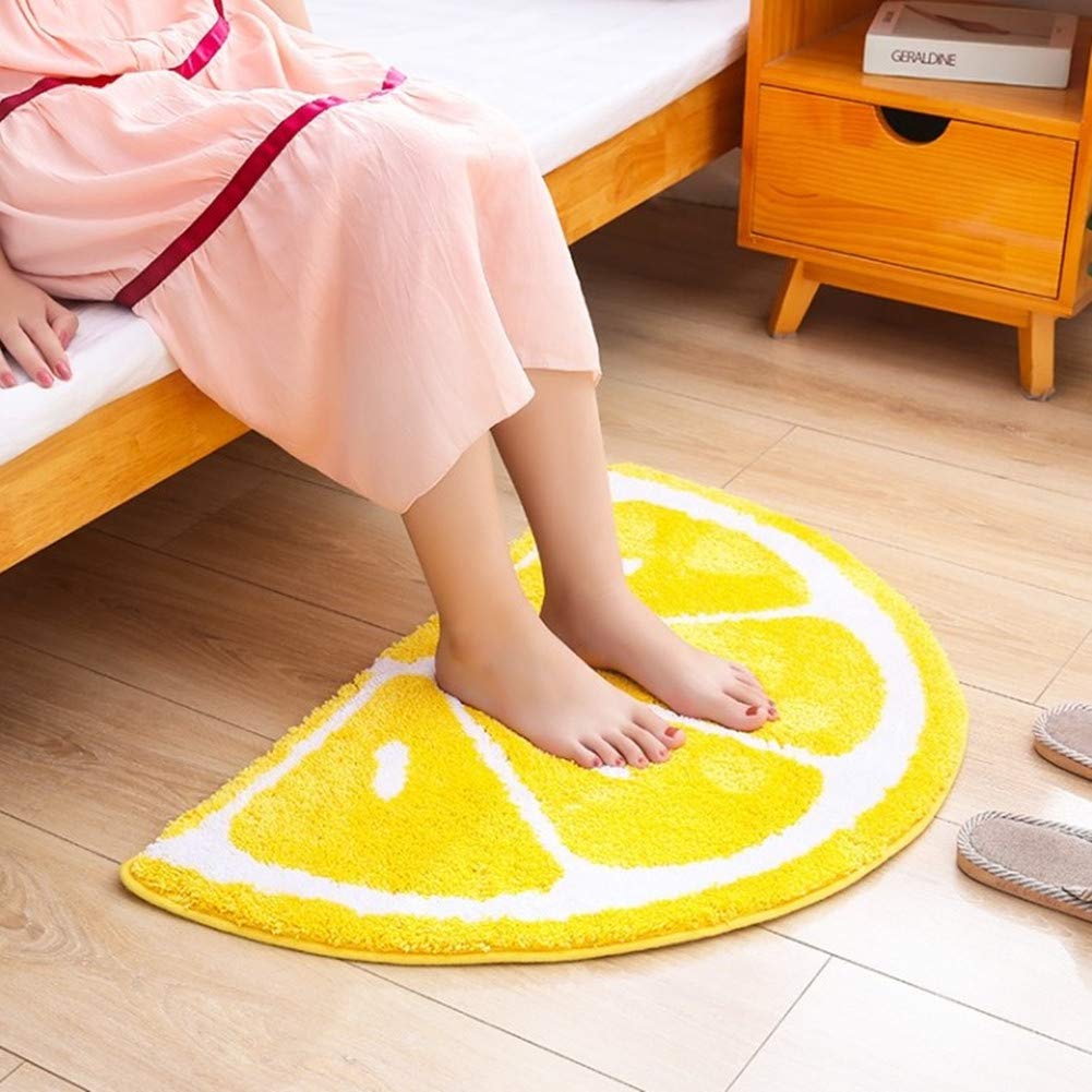 UKELER Home Entrance Rug Half Round Yellow White Door Mat Dirt Trapping Rugs Non Slip Absorbent Bath Rugs Bathtub Mat for Kids, 31.5''x19.7''