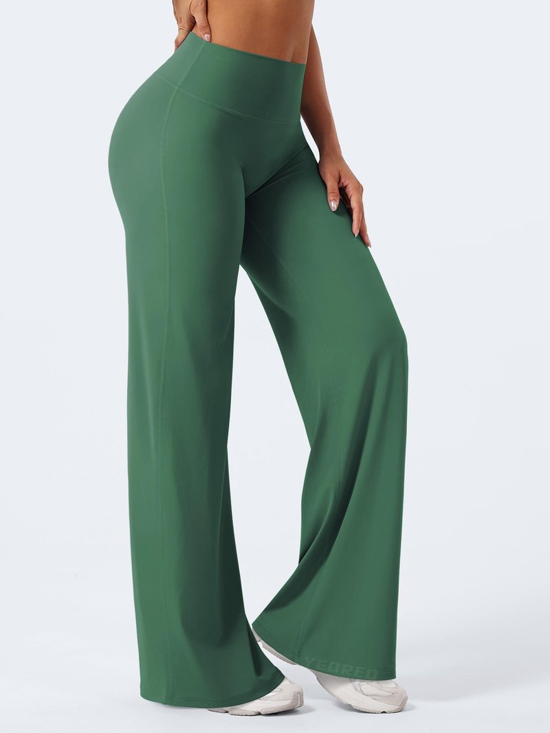 YEOREO Workout Leggings Womens No Front Seam Straight Leggings 33" High Waist Buttery Eddiy Gym Yoga Pants Dark Green XS