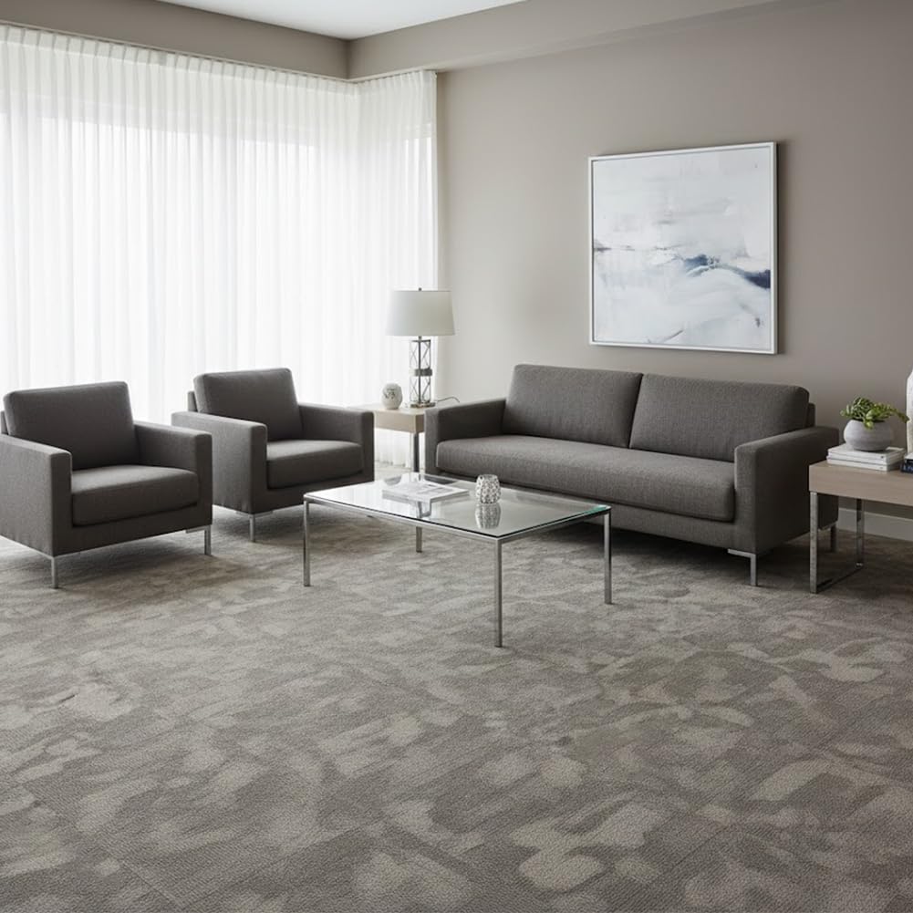 Heavy Duty Commercial Carpet Tiles 20" x 20", 22 Pcs/61.11 sq ft (FlexLok tabs Included),Non-Slip Soft Square Carpet Floor Tile for Office Bedroom Living Room Kitchen Garage Gym (Grey & Khaki)