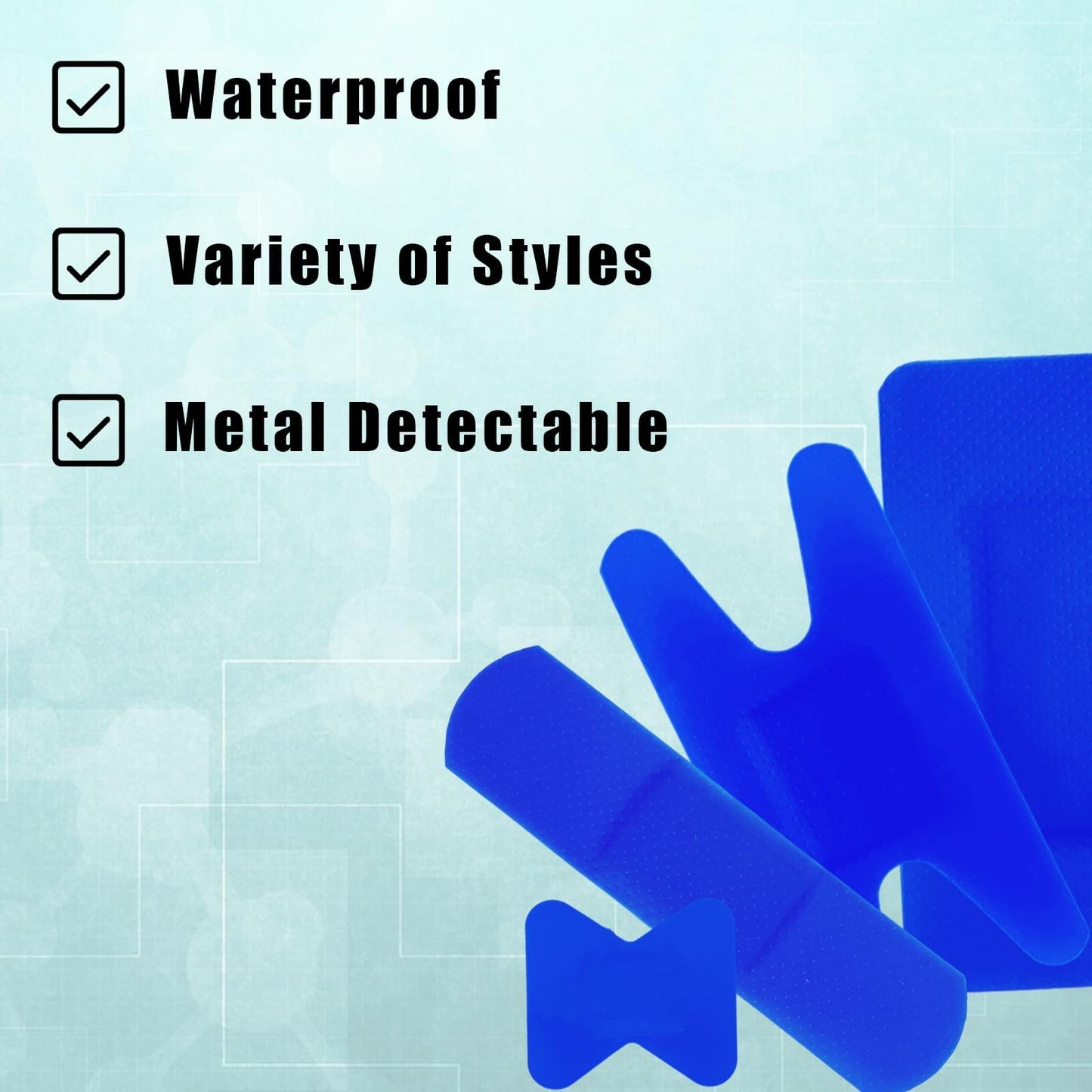 160Pcs Blue Waterproof Adhesive Bandaids Include 4 Shapes Band-aids Breathable Bandaid for First Aid and Wound Care