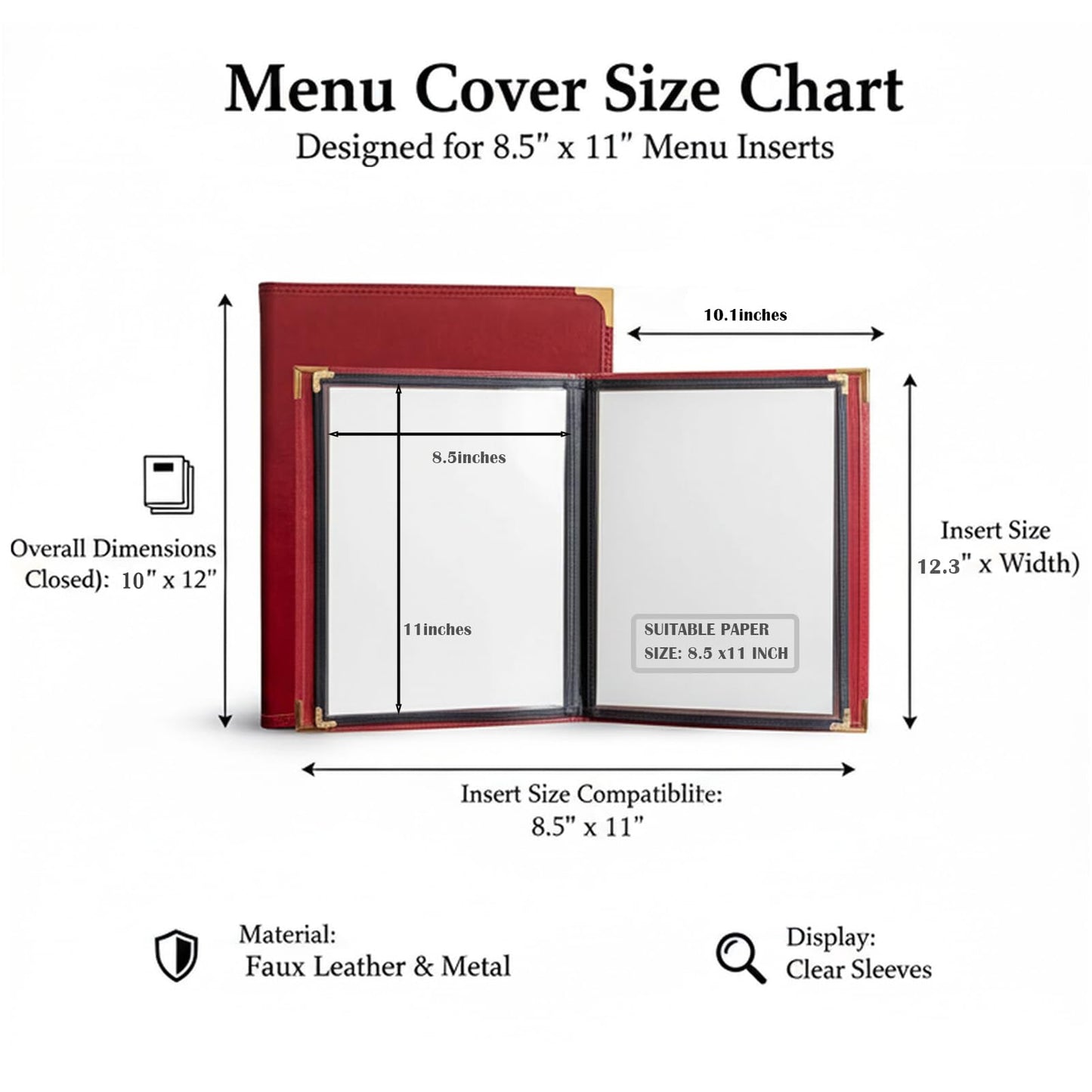2-Pack Menu Covers 8.5x11 Inch, Burgundy Red Faux Leather Menu Holder, 2-Page 4-View Menu Book for Restaurant Bar Steakhouse, Wine List & Drink Menu
