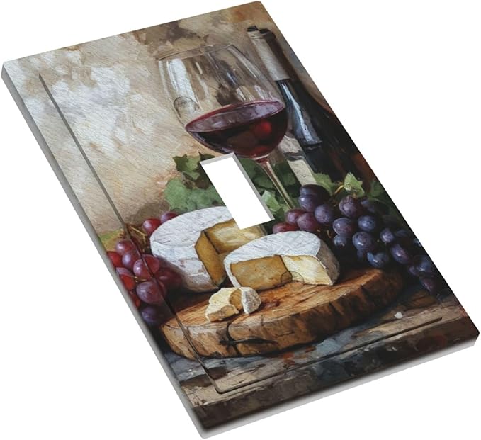 Decorative Art Light Switch Covers Wineglass & Artisanal Cheeses Single Toggle Wall Plate Decorative Switchcover Electrical Switchplate for Home Decor