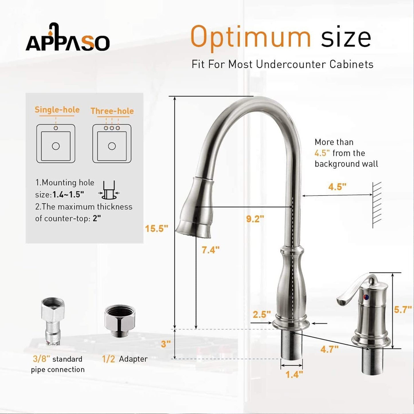 APPASO 3 Hole Kitchen Faucet with Pull Down Sprayer, Kitchen Faucets with Soap Dispenser, 3 Pieces Kitchen Sink Faucet with Separate Handle, Matte Black Kitchen Faucet 3 Hole, 218MB