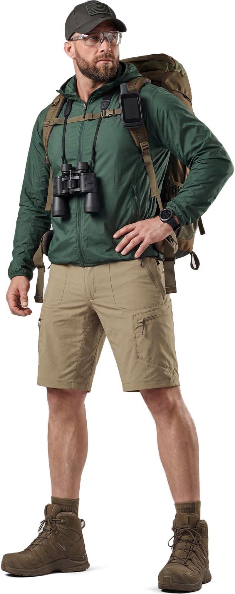 CQR Men's Quick Dry Stretch Hiking Cargo Shorts, Lightweight Water Resistant Tactical Casual, Golf & Outdoor with Pockets, Peak Alamo Khaki, 34W x 10L