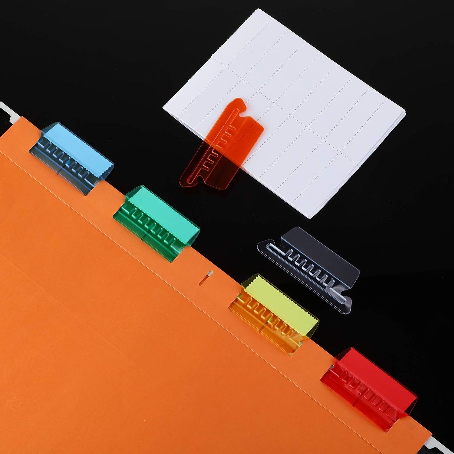 120 Pcs Jovitec File Folder Tabs, 60 Hanging File Folder and 60 Inserts Plastic Tabs for Back to School Organize Distinguish Hanging Files, 2 Inch, Clear to Read(60 Sets,Angle Design Multicolor A)