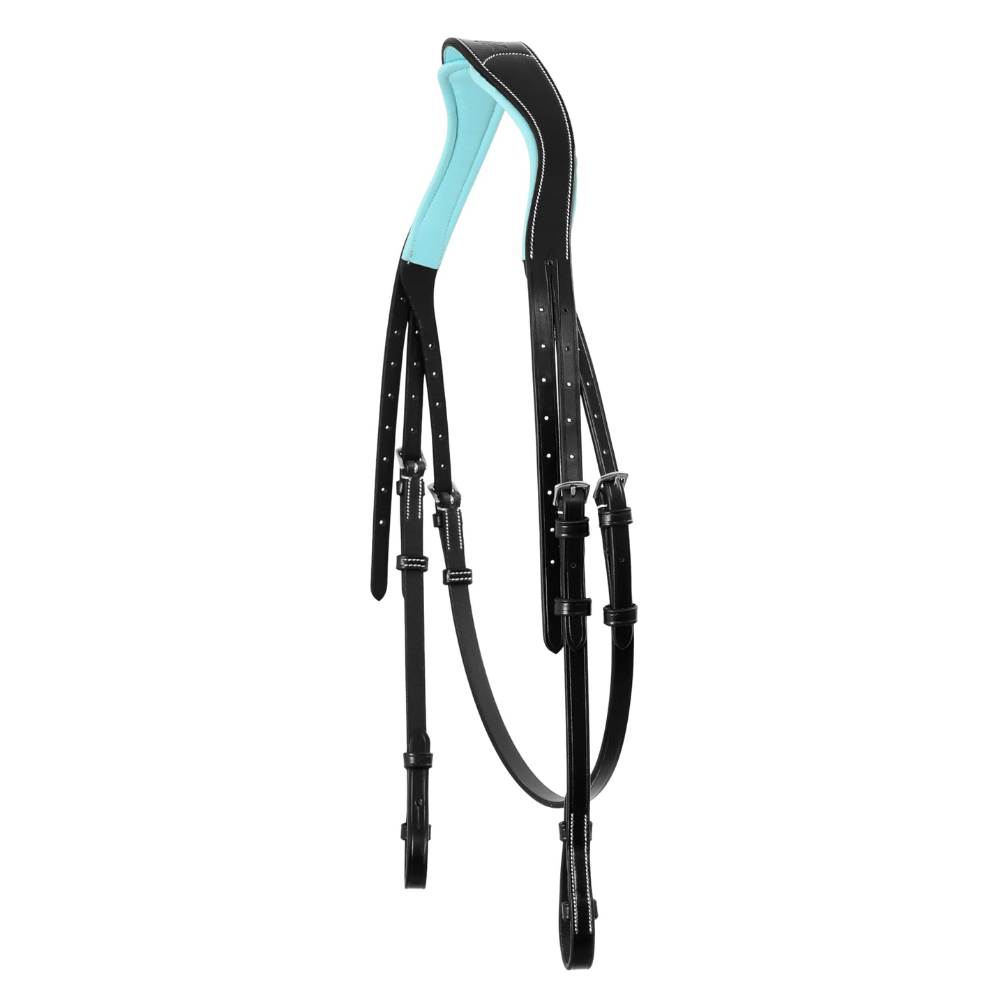 ExionPro Anatomical English Horse Bridle with Blue Crystal Bling Browband- Baby Blue Padded Jumping Bridle with Flash Noseband & Rubber Reins- Comfort Crown - Black or Havana Brown - Full