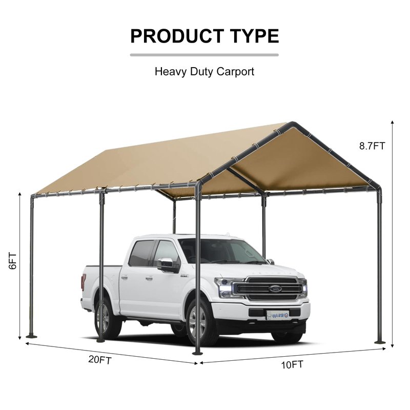 Outdoor Heavy Duty Carport 10'x20' Storage Shed Portable Garage Boat Shelter Party Tent Waterproof & UV Galvanized Protected Tarp