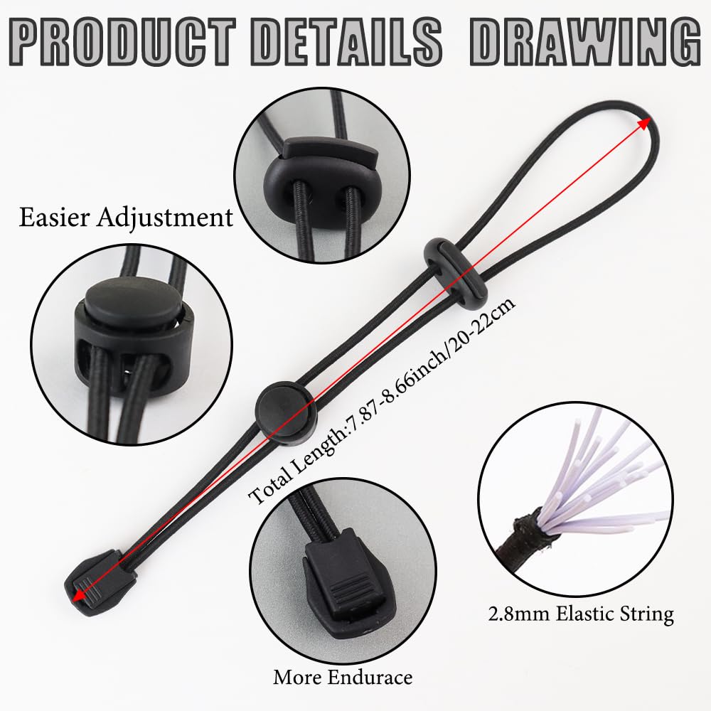 10pcs Backpack Hiking Poles Holder, Adjustable Elastic Rope Lanyard, Walking Stick Fixing Buckle, Outdoor Quiver Straps (Black)