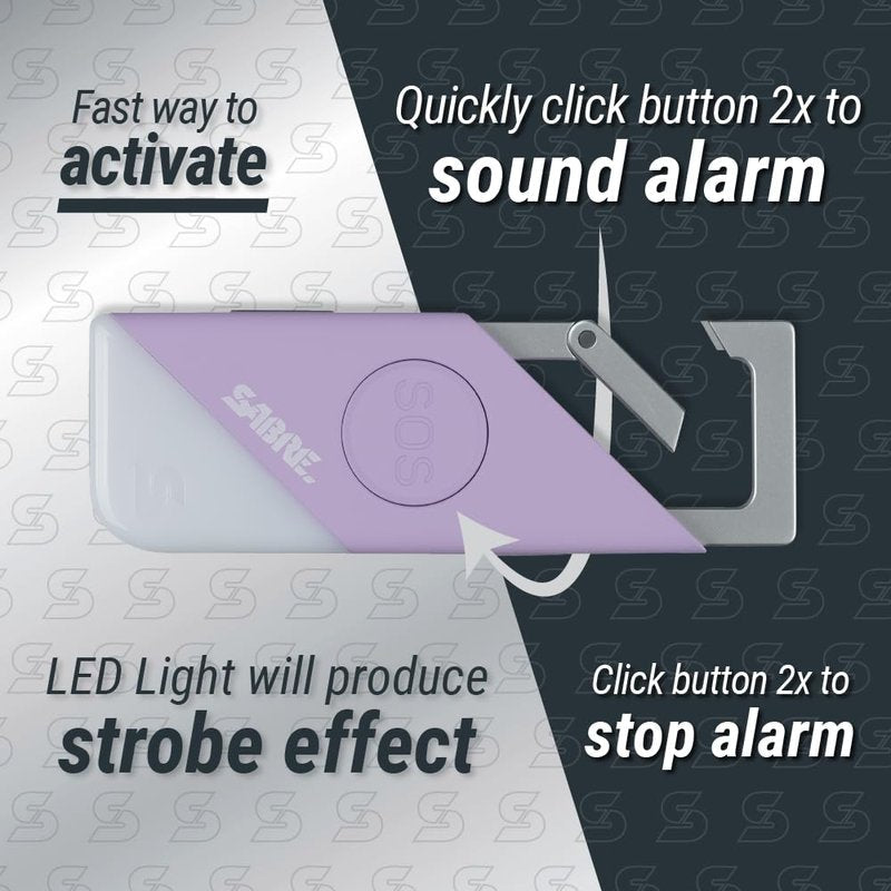 SABRE 2-in-1 Personal Alarm with LED Light & SOS Button, 130dB Siren Heard from 1,800-feet (500-meters), Spring Clip for Easy Carry on Backpacks & Purses, Rechargeable with Charging Cord Included