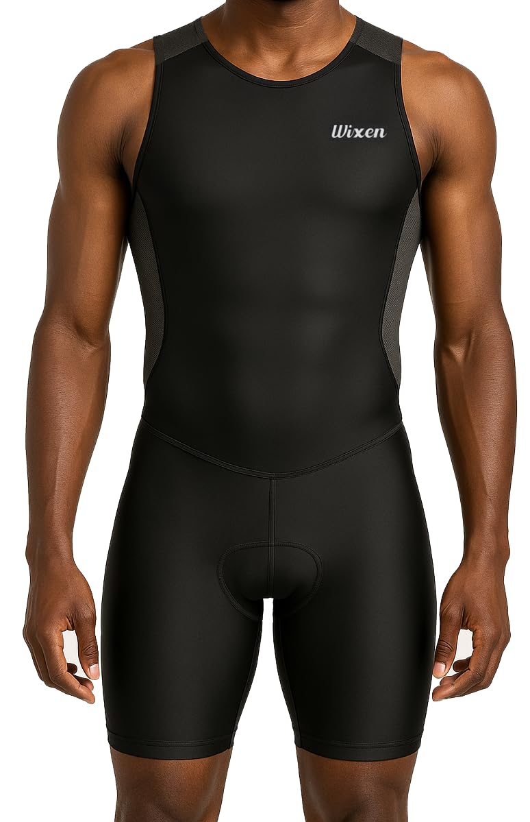 Wixen Men's Performance Triathlon Suit Sleeveless Tri Suit Padded Quick Dry Run Swim (Gray l)