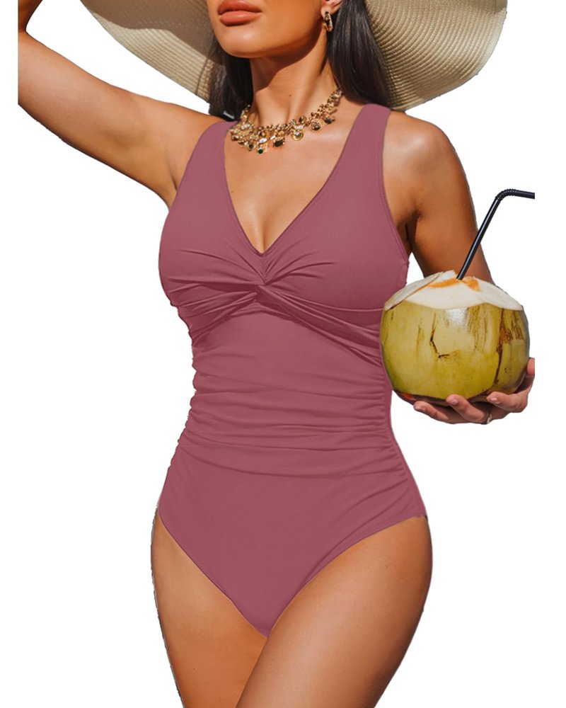 Holipick Blush Red Women Tummy Control One Piece Swimsuit - Push Up Bathing Suit Full Coverage Slimming Swimwear XXL
