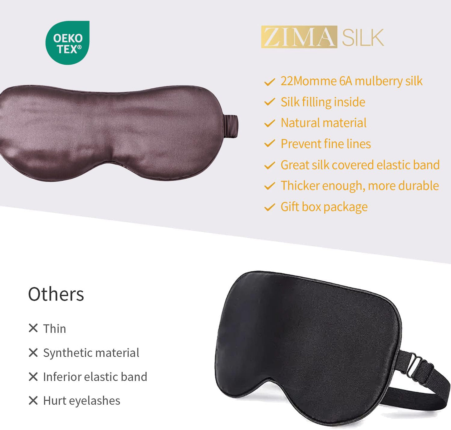 ZIMASILK Adjustable 100% 22 Momme Mulberry Silk Sleep Mask for Sleeping, Filled with Premium Mulberry Silk, Softest & Breathable Blackout Eye Sleeping Mask (Black)