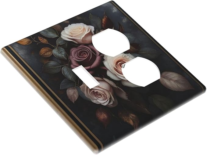 Decorative Art Light Switch Covers Elegant Rose Bouquet Art 2 Gang Single Toggle Duplex Combination Electrical Faceplate Switchplate Wall Plate for Home Decor