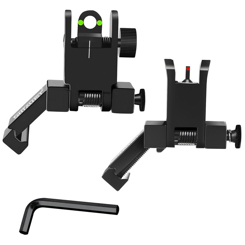 SHTALHST Iron Sights,45 Degree Offset Flip Up Sights,Flip Up Front and Rear Sights,Canted Iron Sights with Fiber Optic Red and Green Dots for Picatinny Rail,Flip Up Iron Sight