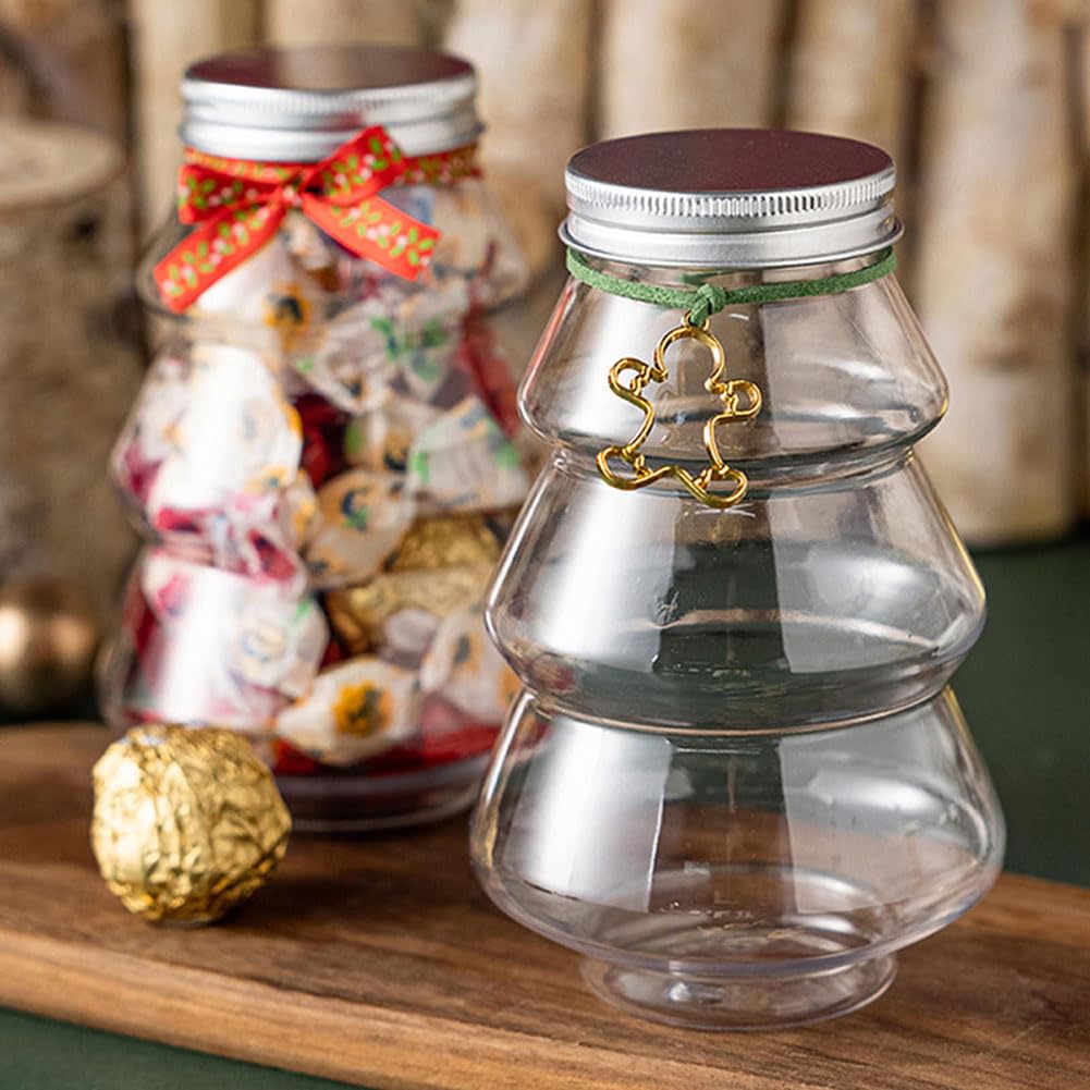 esowemsn 6PCS Clear Plastic Candy Boxes Christmas Tree Shaped Sweet Jar Christmas Favor Boxes Chocolate Treat Party Favor Jar Container Holders for Christmas Party Decorations