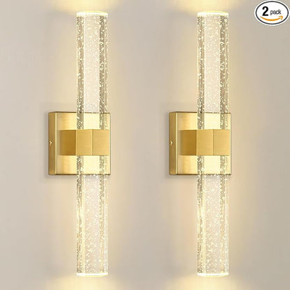 Set of 2 Gold LED Wall Sconce Lights Warm Light Modern Crystal Wall Lights Vanity Lighting Fixtures Sconces for Bathroom Living Room Bedroom Dining Room Hallway