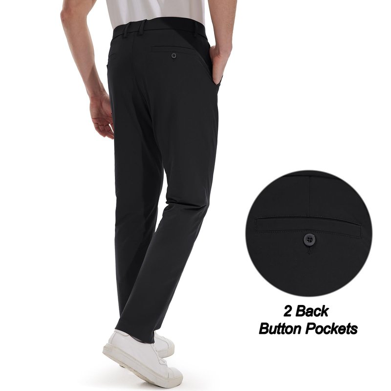 Hiwise Men's Golf Pants Stretch Dress Pants 30"/32"/34" Comfy Lightweight Casual Trousers Quick Dry Travel Pants with Pockets(Black, 33WX32L)