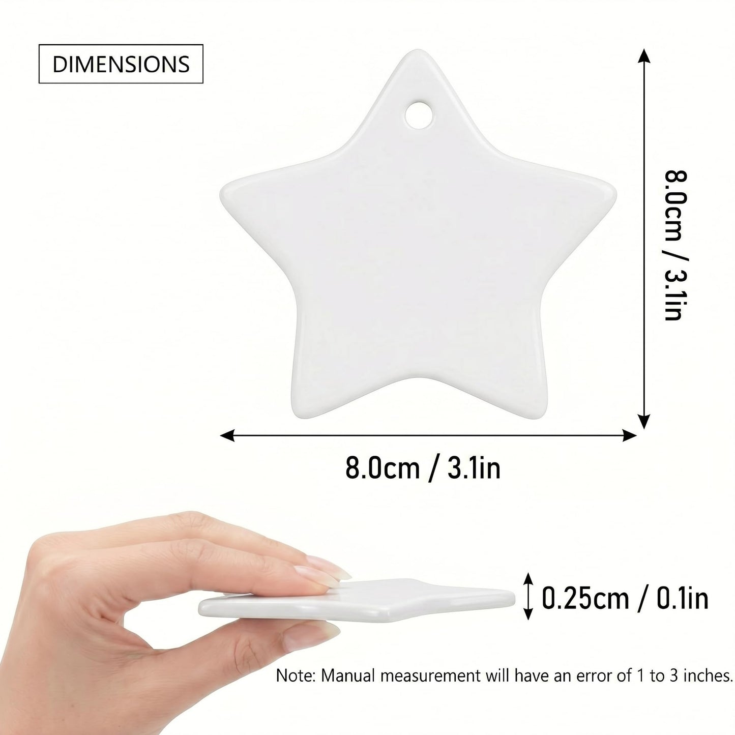WILLBOND 10 Pcs Sublimation Blank Ceramic Ornament, 3 Inch White Ceramic Ornament Blanks with Gold String, Heat Press Transfer Supplies for DIY Craft Personalized Hanging Decoration(Five Pointed Star)