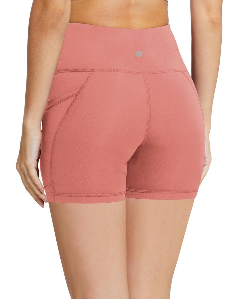 baleaf Biker Shorts Women Yoga Gym Workout Spandex Running Volleyball Tummy Control Compression with Pockets 5" Coral Pink L