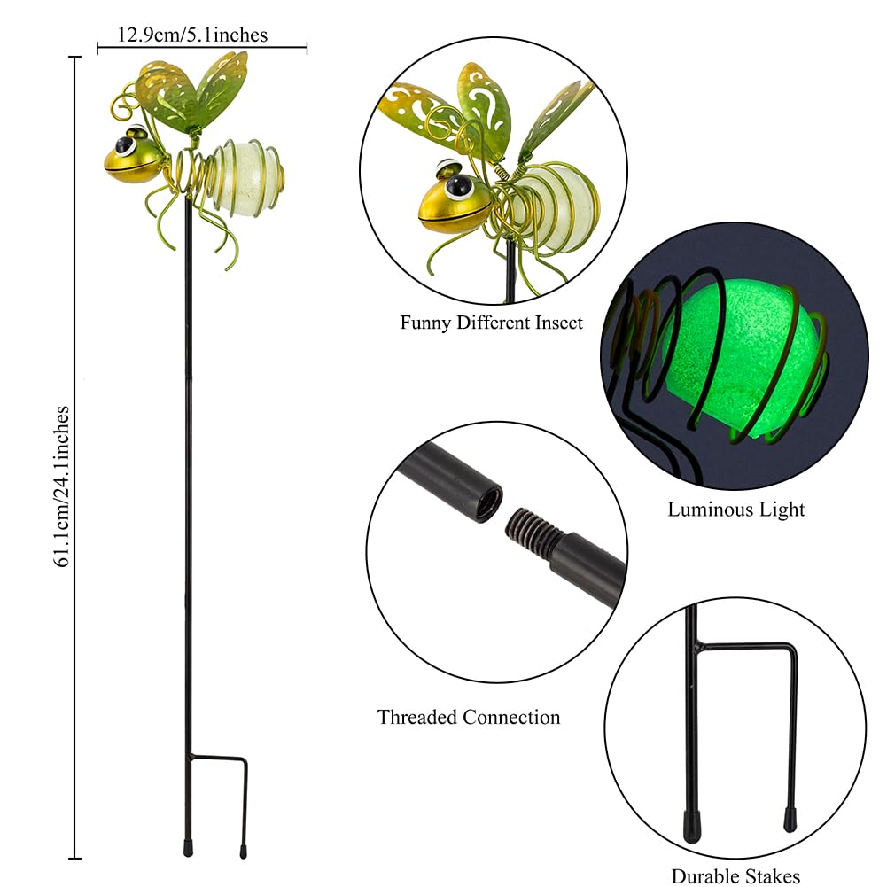 SATHGA Garden Decor for Outside,3 Pcs Luminous Insect Garden Decorative Stakes,Glow in The Dark Bee Lights Metal Yard Art,Waterproof Outdoor Spring Lawn Patio Pathway Decoration for Mom,Women,Grandma