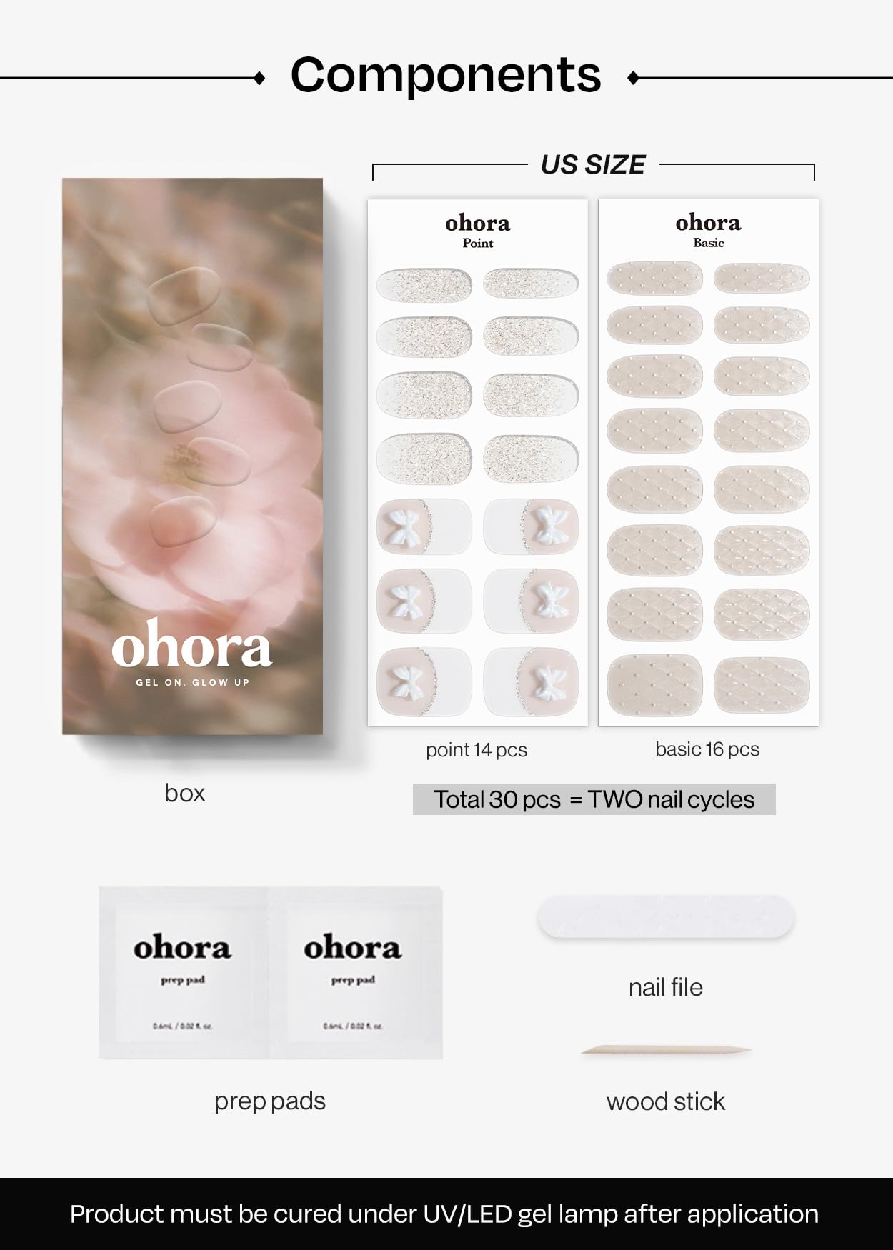 ohora Bundle Set (N Addict Starter Kit) - Red Solid Gel Nail Strips with UV/LED Lamp and Mini Remover, Salon-Quality, Long Lasting, Easy to Apply & Remove - Includes Prep Pads, Nail File, Wooden Stick