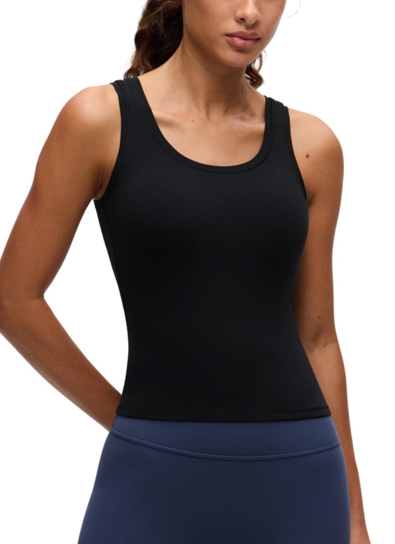 CRZ YOGA Softembrace Scoop Neck Tank Tops for Women - Casual Going Out Soft Double Lined Crop Basic Sleeveless Shirts Black Small