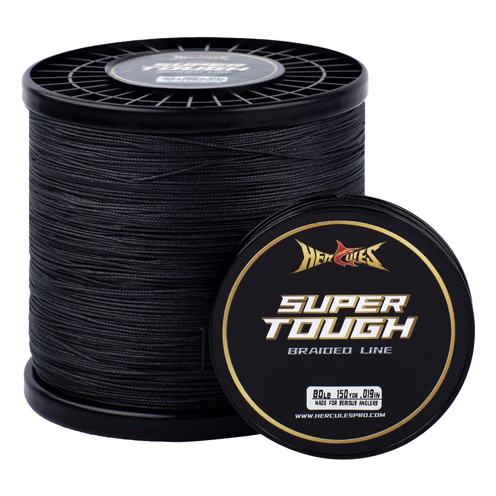 HERCULES Super Tough Braided Fishing Line 80 pounds Test Black 80LB (1000 Yards) - 8 Strands