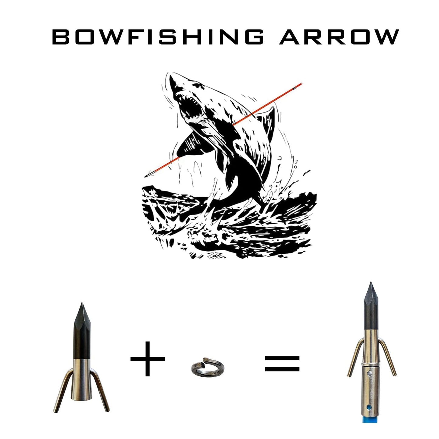 TIGER ARCHERY 34inch Bowfishing Arrows Solid Fiberglass Shaft with Broadhead for Compound Bow and Recurve Bow Fishing Arrow Archery and Hunting (Pack of 6) (White)