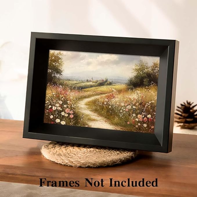 Yesad Wildflower Canvas Wall Art, Meadow with Flowers Painting Vintage Décor Nature Prints Rustic Pictures, Scenery Wall Decor for Living Room Bedroom Farmhouse (Unframed,12”x8”,Wildflower2)