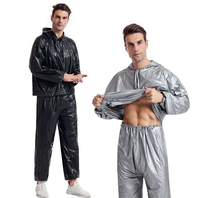 DawnBreak Sauna Sweat Suit for Women/Men with Hoodie Zipper Weight Loss Fitness Exercise Gym Workout Suit Top Pants Silver - M
