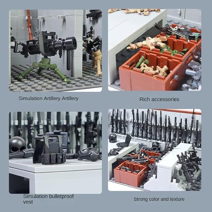 ELEFOCUS WW2 Military Base Building Blocks Set – 520 PCS Army Weapons Pack with SWAT Gear Miniguns Custom Guns and 10 Soldier Figures – Kids Army Playset Compatible with Major Brands