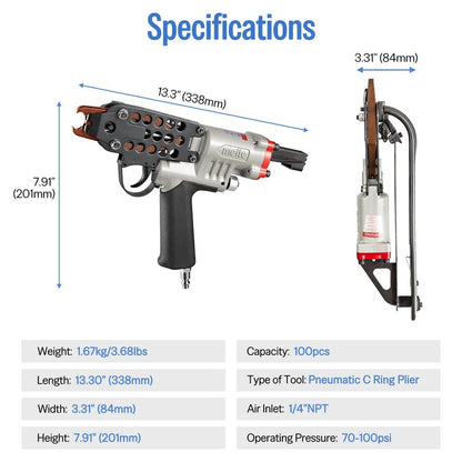 meite SC7C-I2 Pneumatic Hog Ring Gun with 2000 PCS 15GA Hog Rings, 15 Gauge 3/4" Crown Hog Ring Pliers, 5.5-6.0 mm Closure, Upgrade Trigger Air C Ringer Pliers for Mattress, Seat Assembly