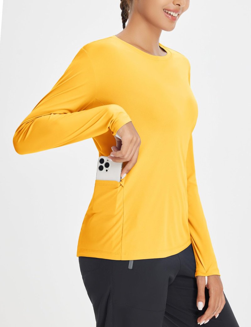 baleaf Rash Guard for Women Hiking Shirts Sun Shirt SPF UPF 50+ Quick Dry Long Sleeve Workout Tops Running Top Yellow M