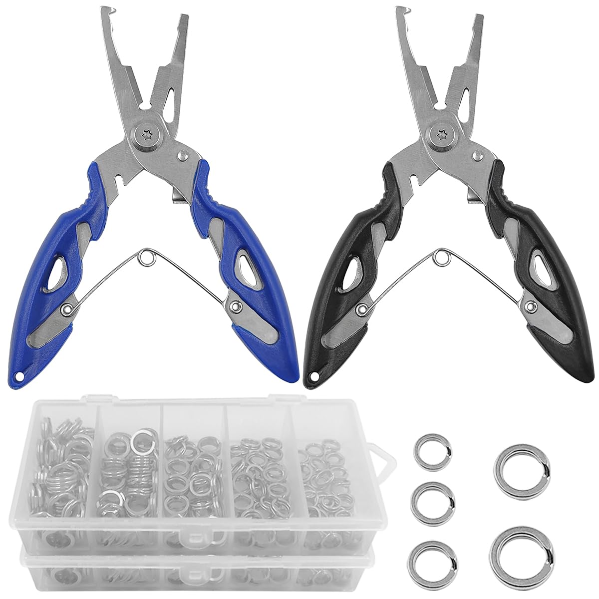 SourceTon 400 PCS Heavy Duty Split Ring Kit with 2 Pliers - High Strength Stainless Steel Lure Connectors (5 Sizes: 5-9mm, 30-95lb) for Saltwater & Freshwater Fishing Tackle