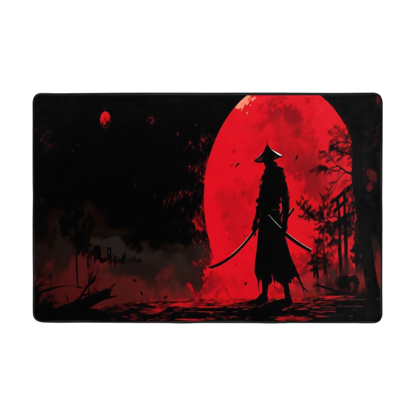 Japanese Samurai Decorative Area Rug - Washable Non-Slip Floor Mat, Large Flannel Carpet for Living Room, Office, Coffee Table Home Decor 72"X48"