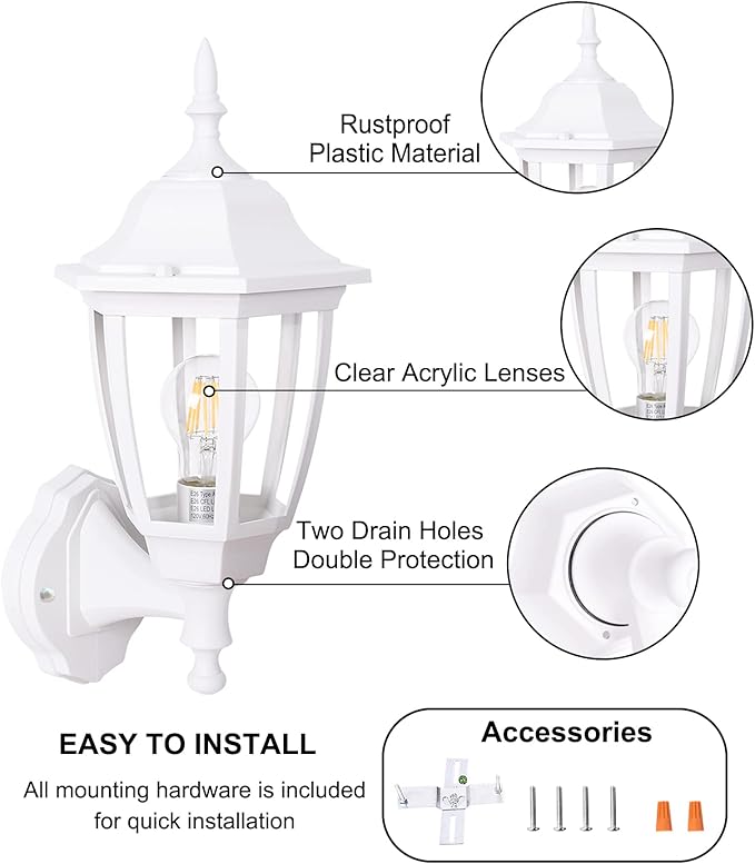 FUDESY Outdoor Wall Lantern, Exterior Waterproof Wall Sconce Light Fixture, White Front Porch Light Wall Mount for Garage, Patio, Yard, FDS2542EW (Bulb Included)