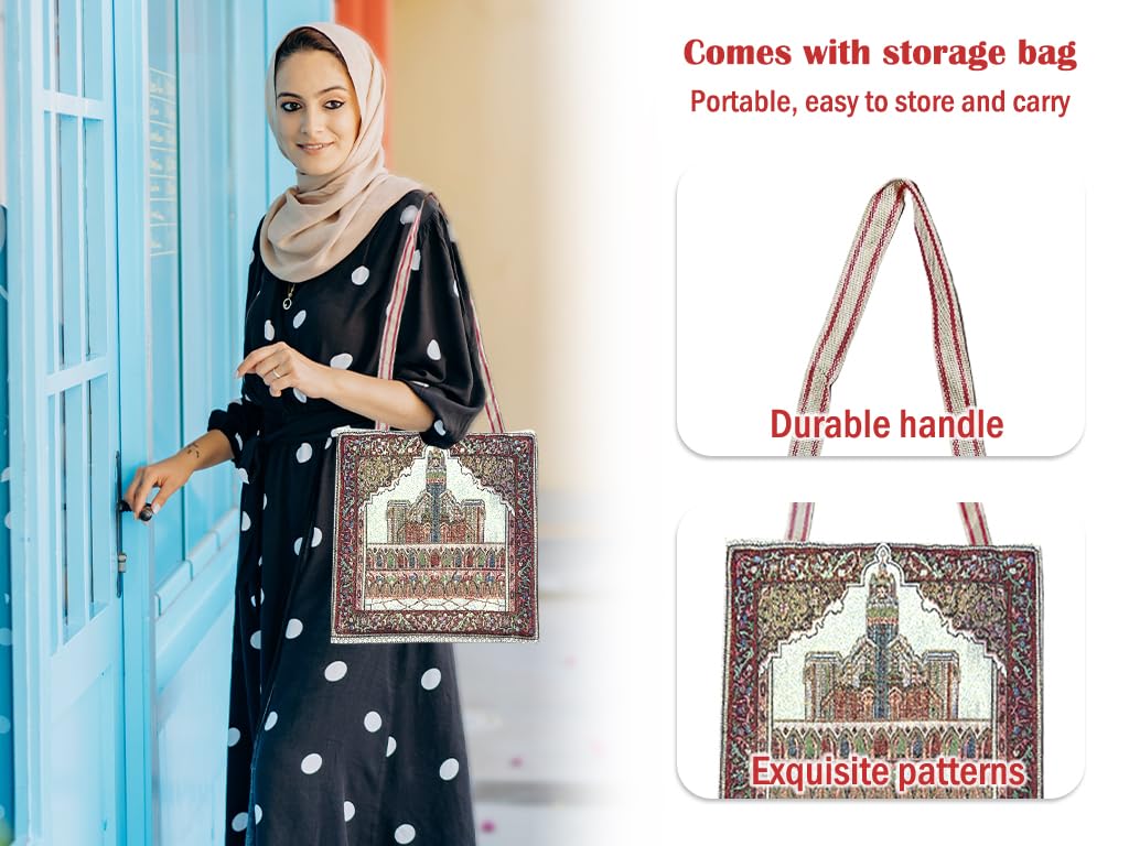 Anlising Prayer Rug, Islamic Muslim Prayer Mat with Elegant Design Bag, Great Gift for Family, Lovers and Friends during Ramadan