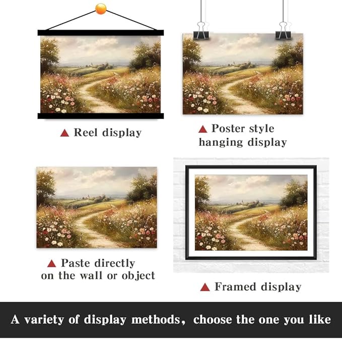 Yesad Wildflower Canvas Wall Art, Meadow with Flowers Painting Vintage Décor Nature Prints Rustic Pictures, Scenery Wall Decor for Living Room Bedroom Farmhouse (Unframed,12”x8”,Wildflower2)