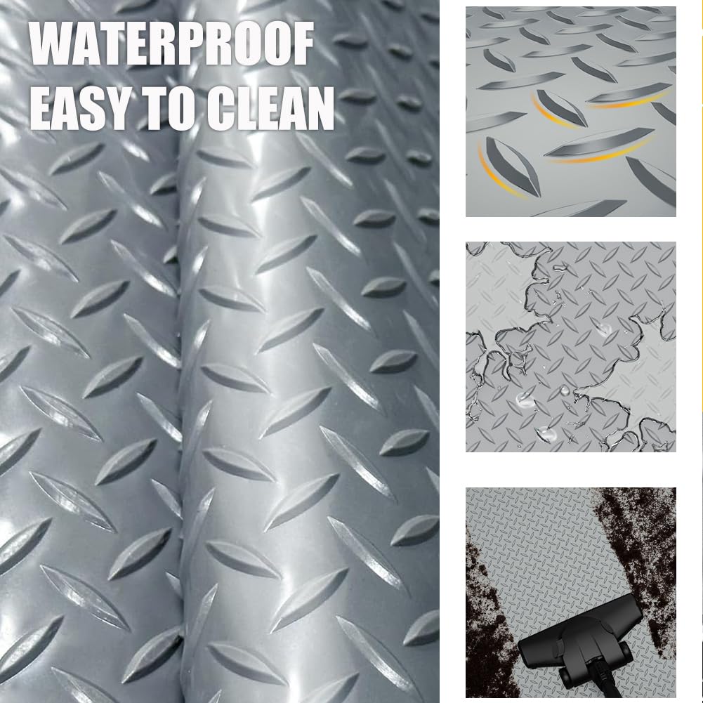 LITA Garage Floor Mat, PVC Flooring Roll Thickened Garage Mats, Heavy Duty Parking Mat Waterproof Nonslip Floor Protector for Car, Trailer, SUV, Basement, Gym (Grey) (7 Feet x 15 Feet)