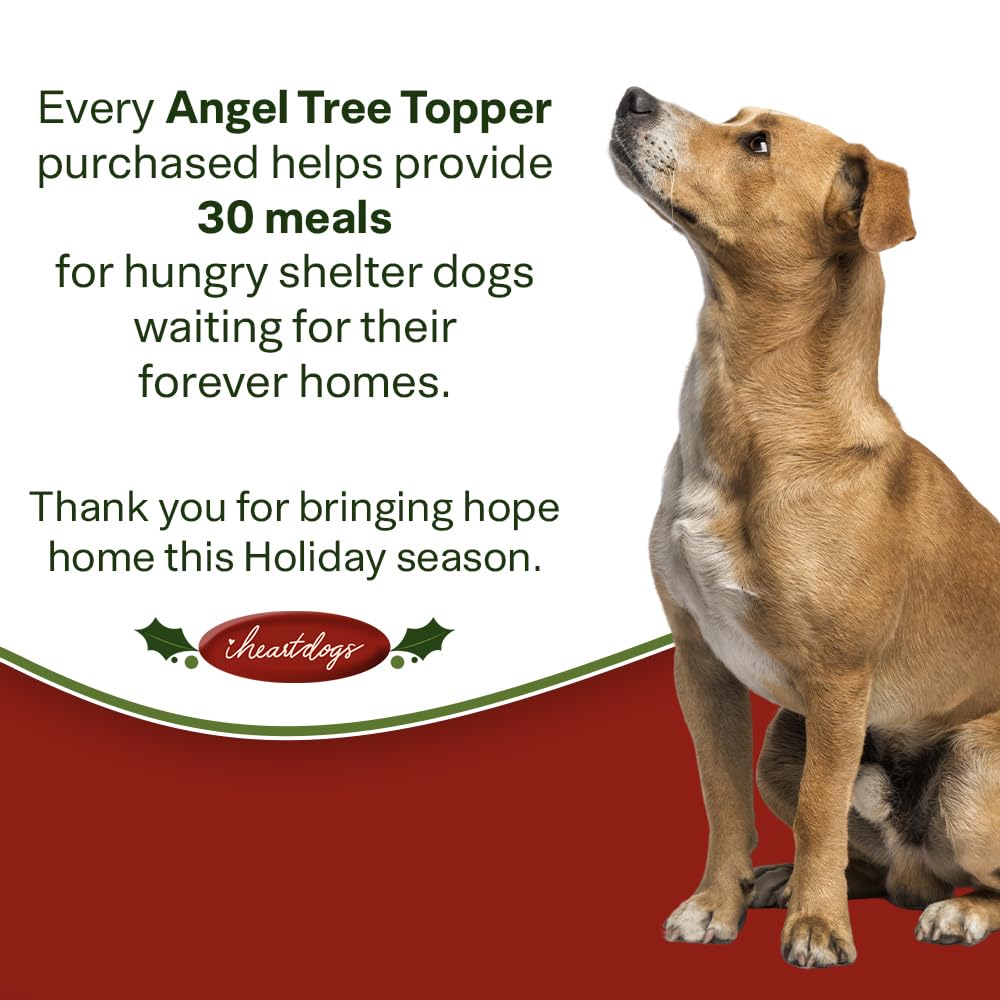 iHeartDogs Christmas Tree Topper Decoration - The Original Dog ‘Christmas Miracle’ Angel Dog Tree Topper LED Lighted Halo, Snowflake Garland & Wings Decor Ornament, Holiday Decoration