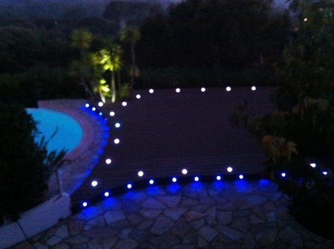 Low Voltage LED Deck Lighting Kit Stainless Steel 1W Waterproof Outdoor Yard Garden Decoration Lamps Landscape Pathway Patio Step Stairs LED In-ground Lights Black Border(6pcs,Blue)