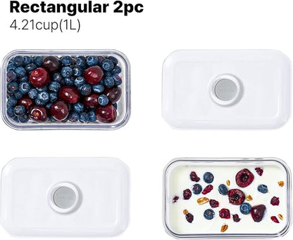 VAKUEN Premium Airtight Food Storage Containers, Rectangular 2PC(1.06qt), Smart One-Click Seal Lid, No Hinges, Patented Double Silicone Lining, 100% Leak Proof, BPA-FREE, Dishwasher, Microwave Safe